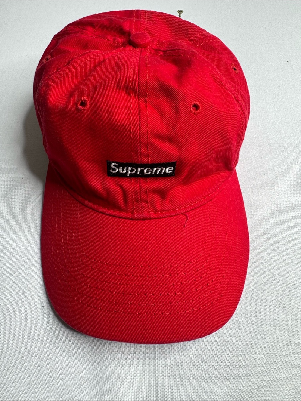 Supreme Red Corduroy Dad Cap with Black Tag